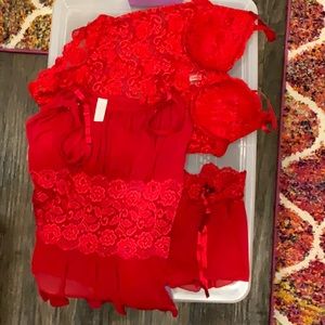 3 piece red lace set